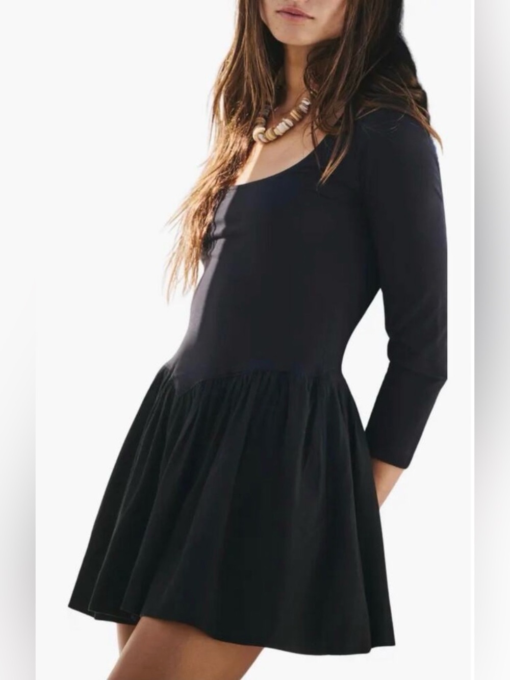 Free People Free-est Onda Long Sleeve Stretch Cotton Minidress in Black. Size XL